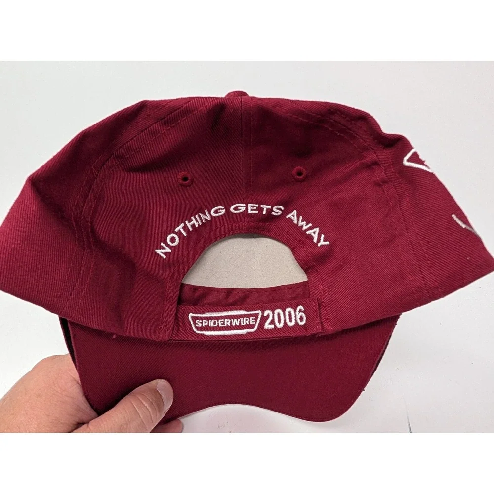 VINTAGE Spider Wire Hat Cap Strap Back Red Fishing Reel Embroidered Big Logo Y2K
